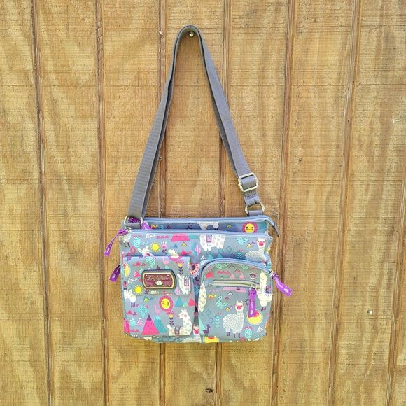 Lily Bloom Handbags - Lily Bloom Multi-Pockets Llama Print Gray Travel Crossbody